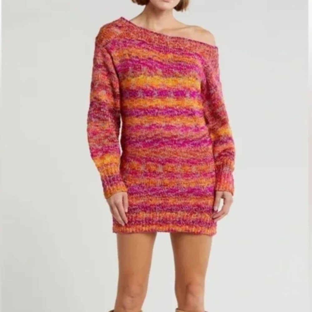 Ramy Brook Darla space-dye off-the-shoulder sweater dress pink sz small women’s